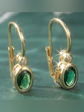 New Emerald 18K Gold Lever-back Earrings